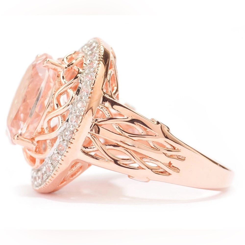 Peach Morganite Ring Rose Gold Plated Filigree .925 Silver Tested US Size 11‎ - Picture 7 of 7